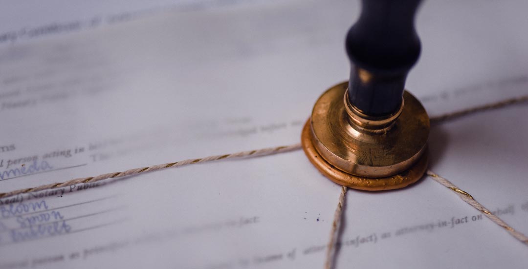 Notary seal stamping official legal documents